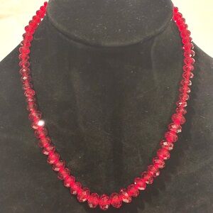 1928 Jewelry Siam Color Faceted Beaded & Clear Crystals Necklace
20 inch